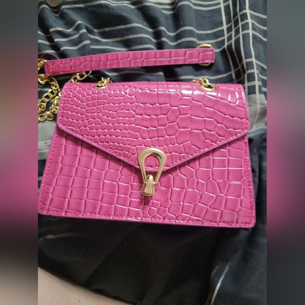 Pink Croc-Embossed Women's Bag